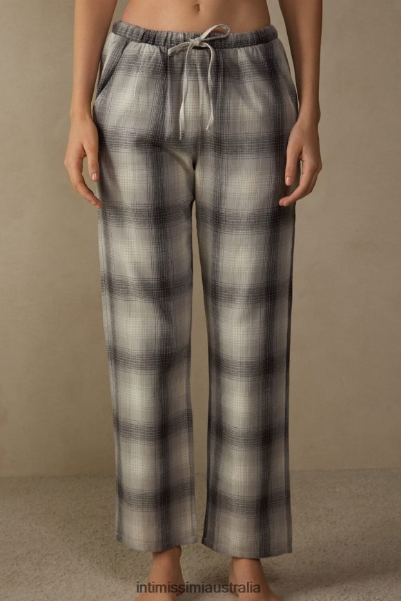 Intimissimi Women 149J-Grey/Cream Check Print Apparel 0RJT481613 Warm Cuddles Brushed Plain-Weave Trousers