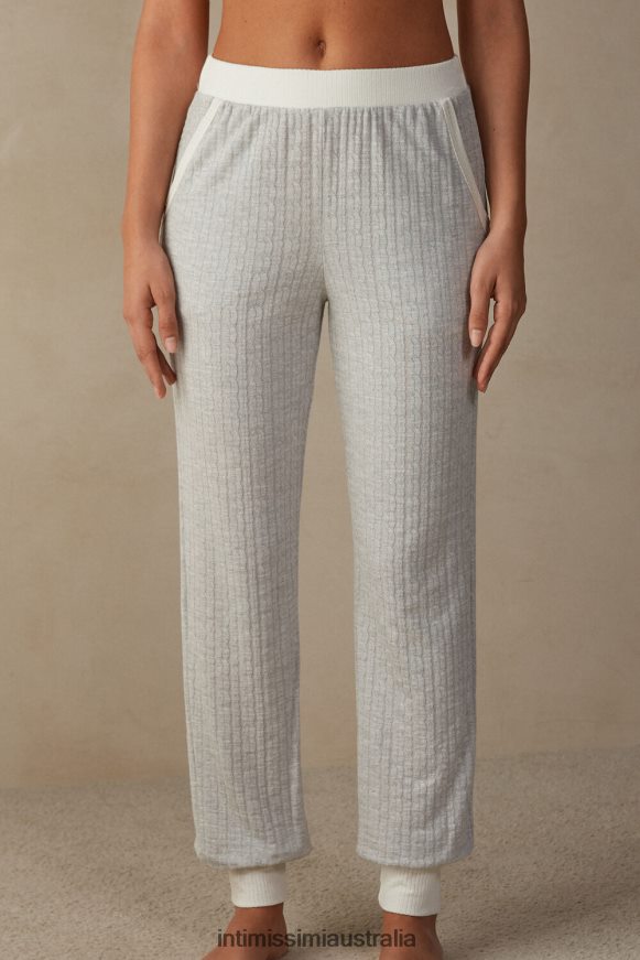 Intimissimi Women 154J-Grey Melange/Powder White Apparel 0RJT481595 Timeless Heritage Full-Length Trousers with Cuffed Ankles