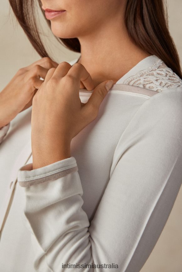 Intimissimi Women 157J-Powder White/Antique Pink Apparel 0RJT481589 Romantic Bedroom Modal with Wool Button-Down Top