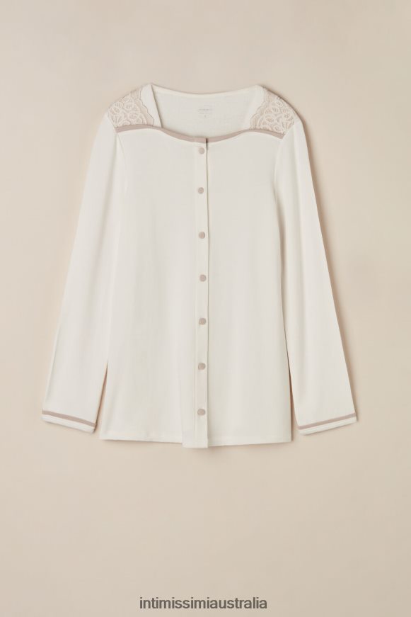 Intimissimi Women 157J-Powder White/Antique Pink Apparel 0RJT481589 Romantic Bedroom Modal with Wool Button-Down Top