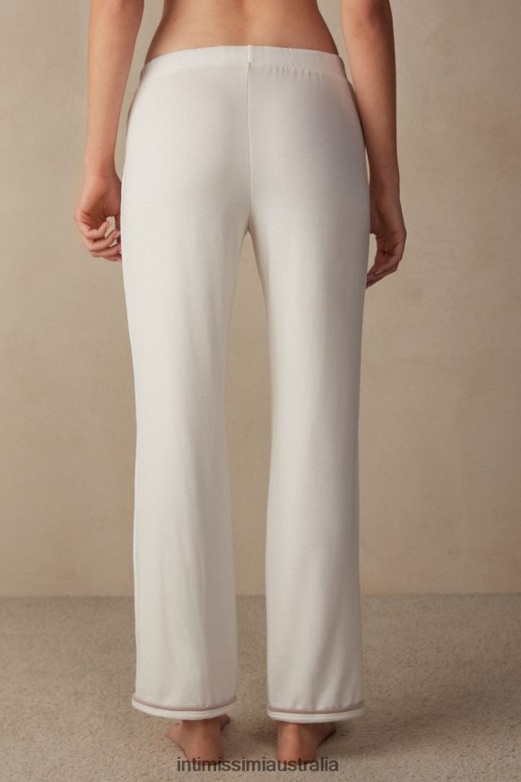 Intimissimi Women 157J-Powder White/Antique Pink Apparel 0RJT481592 Romantic Bedroom Modal with Wool Full-Length Trousers