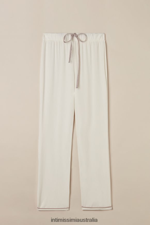 Intimissimi Women 157J-Powder White/Antique Pink Apparel 0RJT481592 Romantic Bedroom Modal with Wool Full-Length Trousers