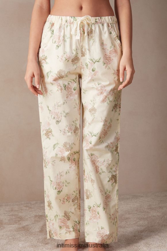 Intimissimi Women 205J-Scent Of Roses Print Apparel 0RJT481551 Scent of Roses Full-Length Plain-Weave Cotton Trousers