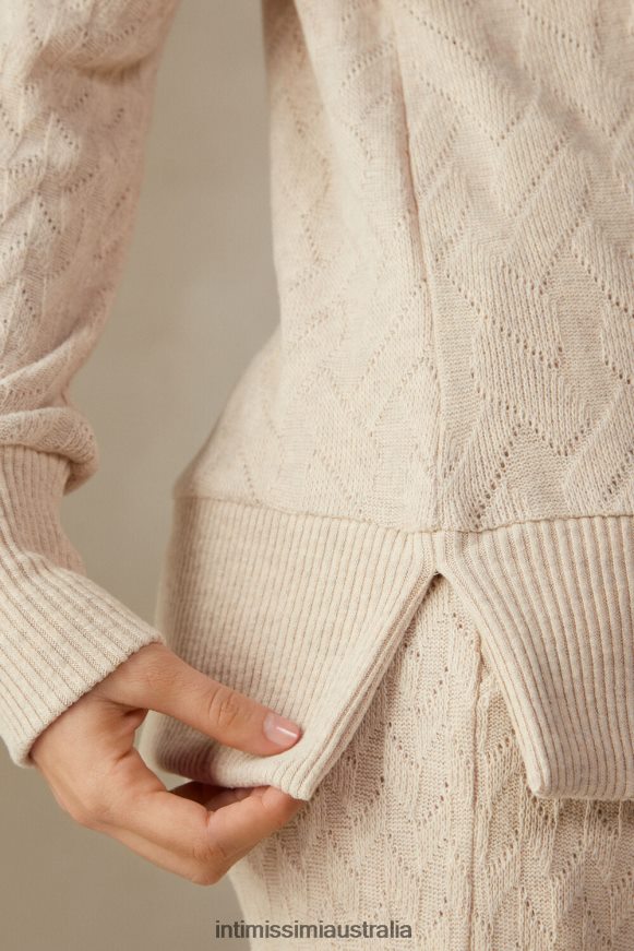 Intimissimi Women 2106-Beige Blend Apparel 0RJT481610 Winter Braid Jacquard Long-Sleeved Jumper