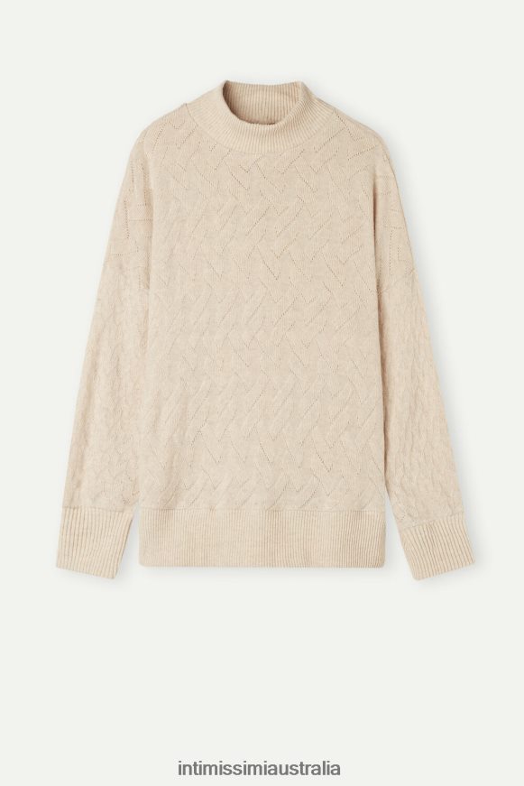 Intimissimi Women 2106-Beige Blend Apparel 0RJT481610 Winter Braid Jacquard Long-Sleeved Jumper