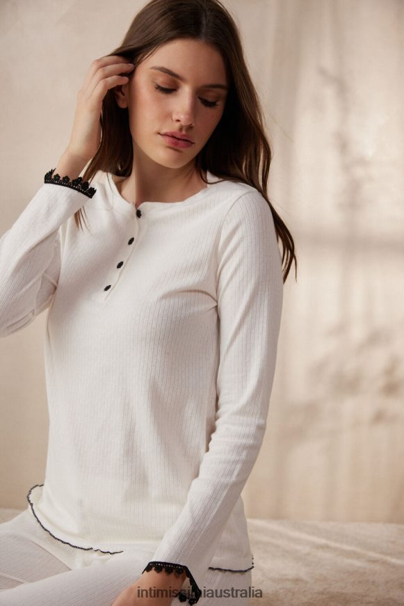 Intimissimi Women 2127-Powder White Apparel 0RJT481557 Pure Joy Long-Sleeved Grandad Top