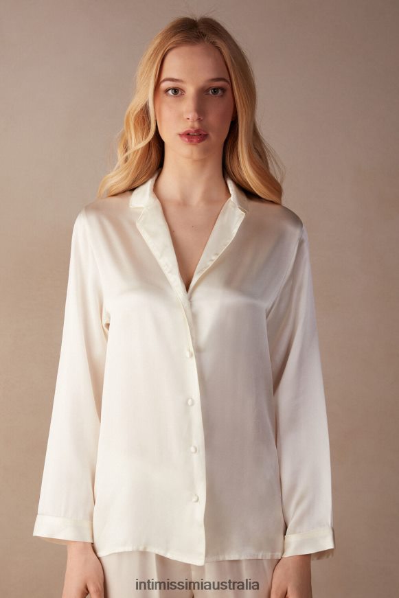 Intimissimi Women 2127-Powder White Apparel 0RJT481668 Mannish-Cut Jacket in Silk Satin