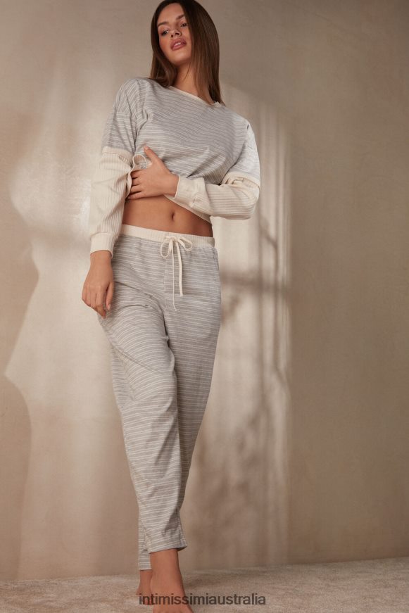 Intimissimi Women 224J-Grey Melange/Vanilla Beige Stripe Apparel 0RJT481563 Casual Sunday Trousers