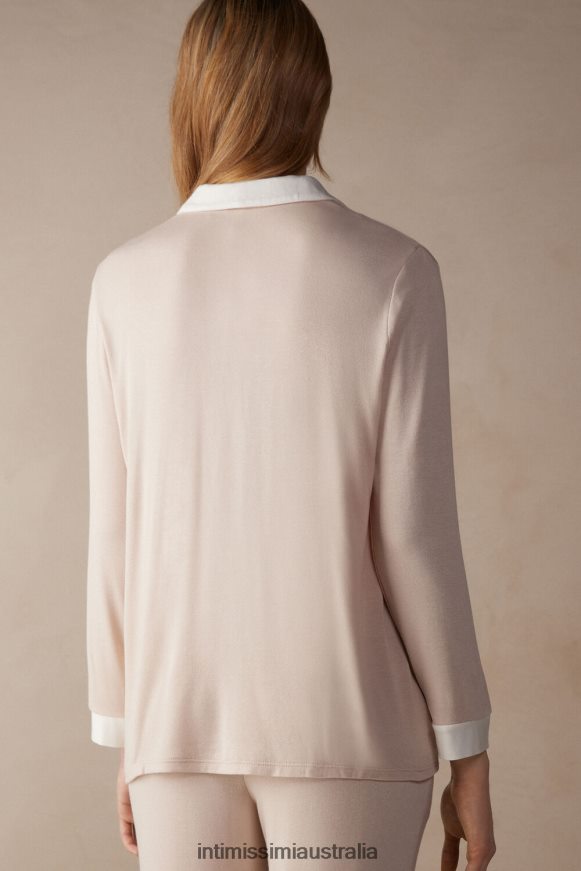 Intimissimi Women 227J-Silk Pink/Powder White Apparel 0RJT481572 Simple Elegance Button-Down Modal Top