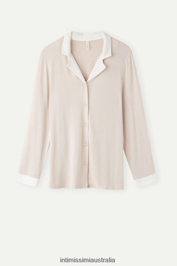 Intimissimi Women 227J-Silk Pink/Powder White Apparel 0RJT481572 Simple Elegance Button-Down Modal Top