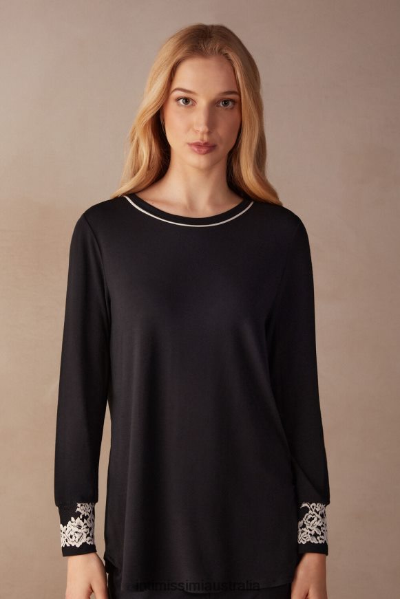 Intimissimi Women 9887-Black/Ivory Apparel 0RJT481656 Pretty Flowers Modal Top