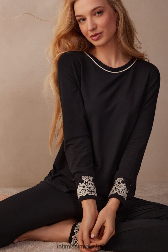 Intimissimi Women 9887-Black/Ivory Apparel 0RJT481656 Pretty Flowers Modal Top