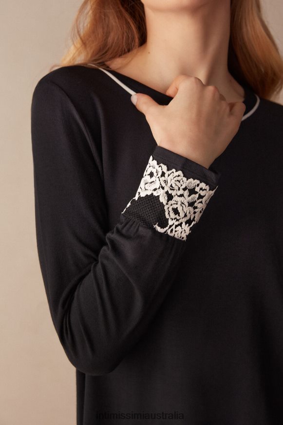 Intimissimi Women 9887-Black/Ivory Apparel 0RJT481656 Pretty Flowers Modal Top