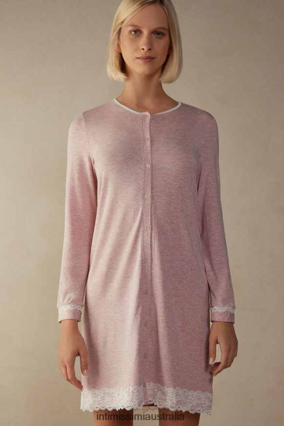 Intimissimi Women 008J-Light Pink Melange Apparel 0RJT481618 Button-Front Nightdress with Lace Detail