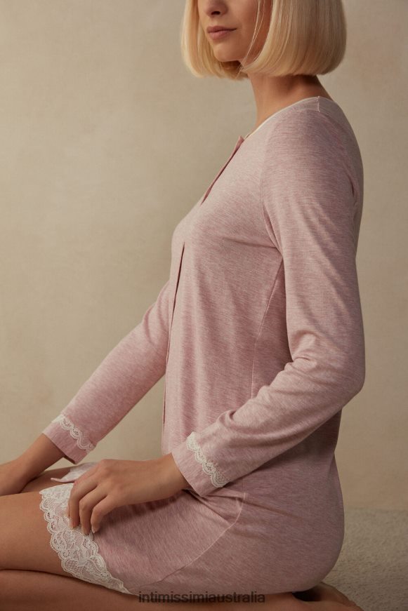 Intimissimi Women 008J-Light Pink Melange Apparel 0RJT481618 Button-Front Nightdress with Lace Detail