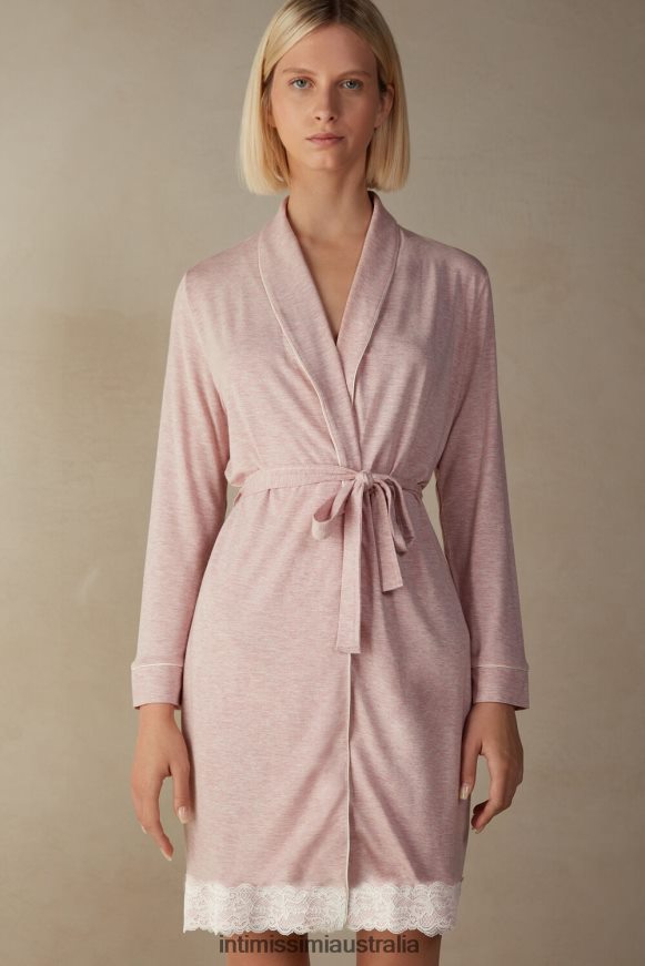 Intimissimi Women 008J-Light Pink Melange Apparel 0RJT481596 Modal Robe with Lace Detail