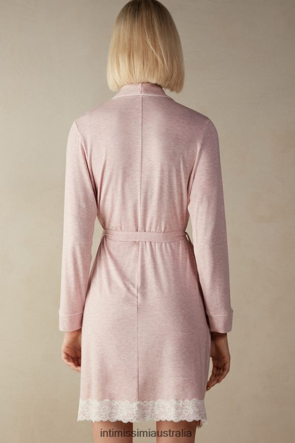 Intimissimi Women 008J-Light Pink Melange Apparel 0RJT481596 Modal Robe with Lace Detail