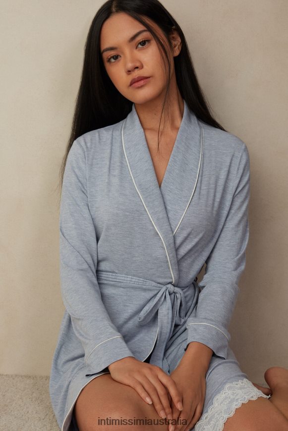 Intimissimi Women 009J-Light Blue Melange Apparel 0RJT481604 Modal Robe with Lace Detail