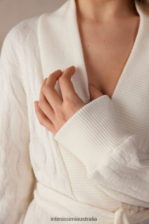 Intimissimi Women 232J-Powder White Apparel 0RJT481567 Lost in Fields Cable-Knit Dressing Gown