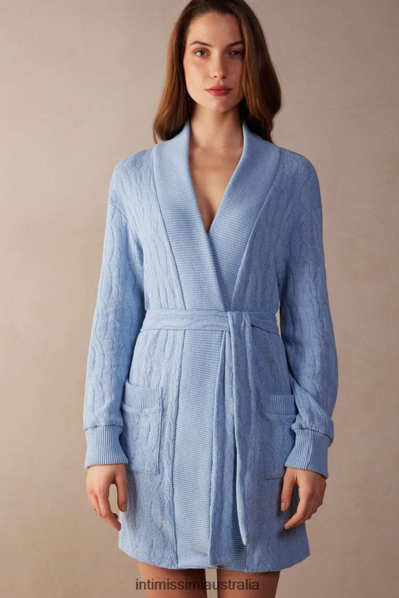 Intimissimi Women 7493-Light Blue Apparel 0RJT481566 Lost in Fields Cable-Knit Dressing Gown