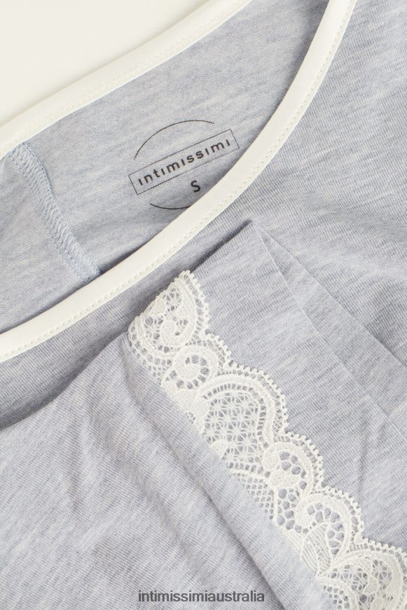 Intimissimi Women 009J-Light Blue Melange Apparel 0RJT481634 Short-Sleeve Modal Top with Lace Detail
