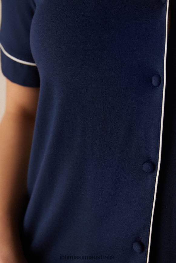Intimissimi Women 1467-Intense Blue Apparel 0RJT481534 Short-Sleeved Button-Down Modal Top