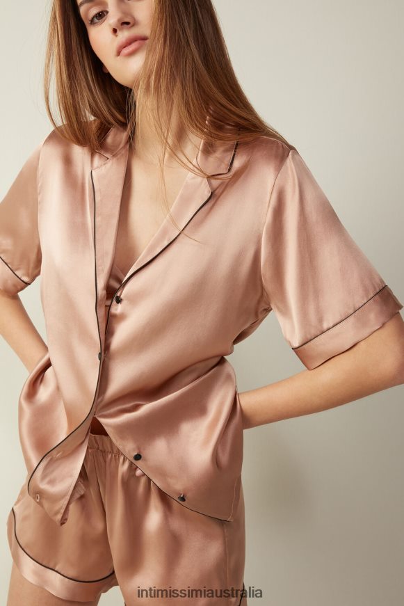 Intimissimi Women 163I-Satin Pink Apparel 0RJT481645 Short-Sleeved Satin Shirt with Contrasting Trim