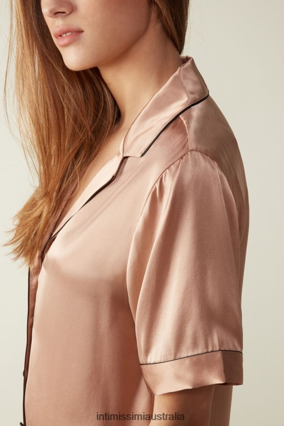 Intimissimi Women 163I-Satin Pink Apparel 0RJT481645 Short-Sleeved Satin Shirt with Contrasting Trim