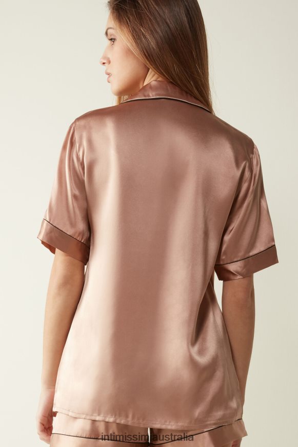 Intimissimi Women 163I-Satin Pink Apparel 0RJT481645 Short-Sleeved Satin Shirt with Contrasting Trim
