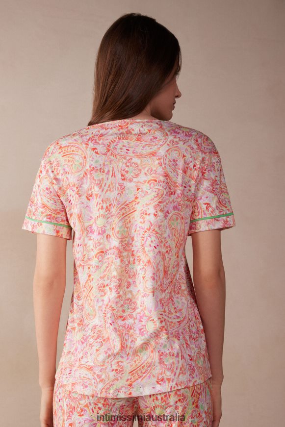 Intimissimi Women 240J-Summer Cashmere Print Apparel 0RJT481511 Summer Journey Short-Sleeved Ultrafresh Supima Cotton Top