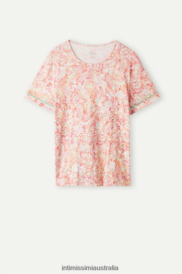 Intimissimi Women 240J-Summer Cashmere Print Apparel 0RJT481511 Summer Journey Short-Sleeved Ultrafresh Supima Cotton Top