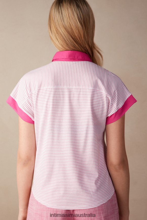 Intimissimi Women 247J-Pink Valentine Stripe Apparel 0RJT481539 Strawberry Milkshake Short-Sleeved Ultrafresh Supima Cotton Shirt