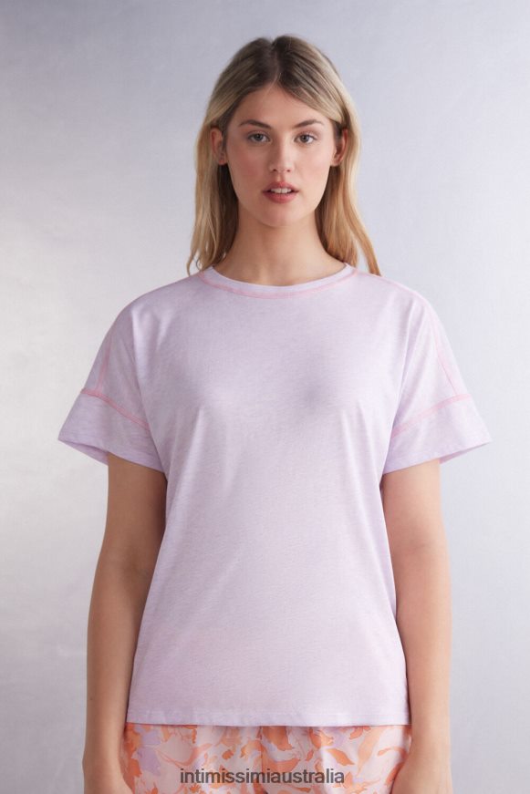 Intimissimi Women 3059-Bianco Apparel 0RJT481517 Iris and Apricot Short-Sleeved Ultrafresh Supima Cotton Top