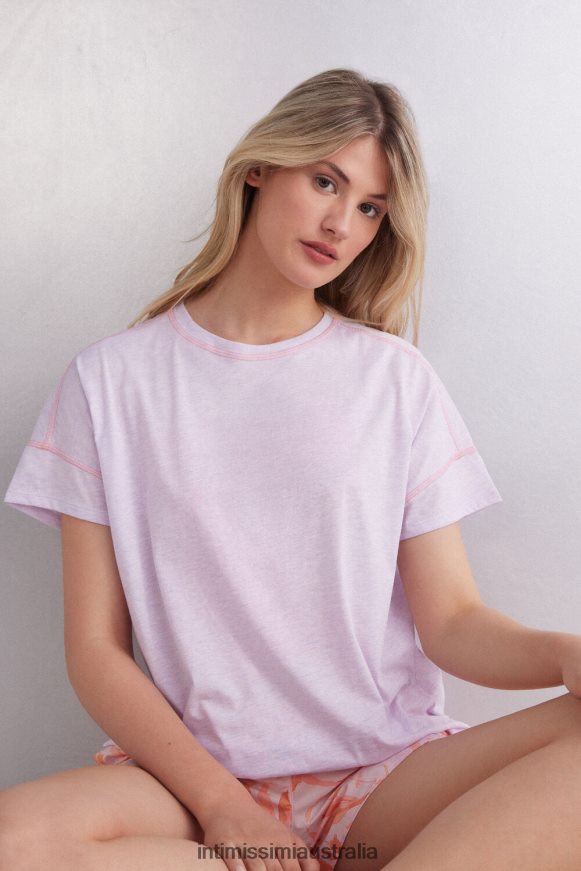 Intimissimi Women 3059-Bianco Apparel 0RJT481517 Iris and Apricot Short-Sleeved Ultrafresh Supima Cotton Top