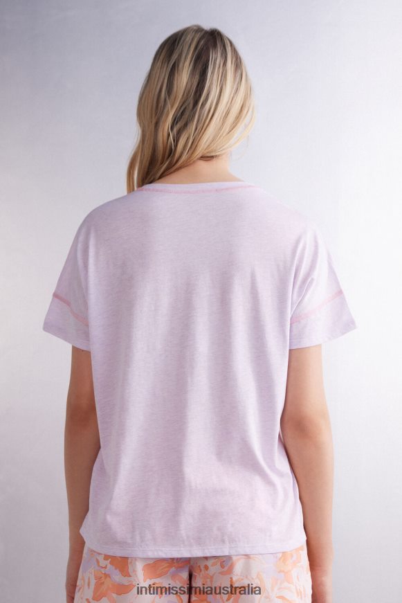 Intimissimi Women 3059-Bianco Apparel 0RJT481517 Iris and Apricot Short-Sleeved Ultrafresh Supima Cotton Top