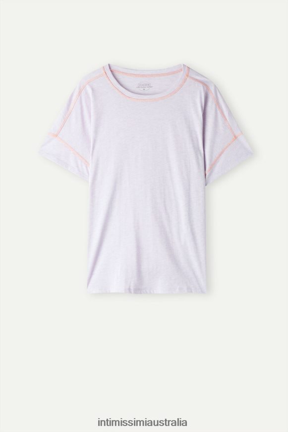 Intimissimi Women 3059-Bianco Apparel 0RJT481517 Iris and Apricot Short-Sleeved Ultrafresh Supima Cotton Top