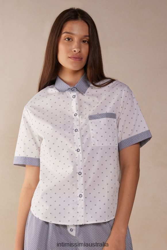 Intimissimi Women 317J-Santorini-Print Powder White Apparel 0RJT481507 Santorini View Short-Sleeved Cotton Shirt