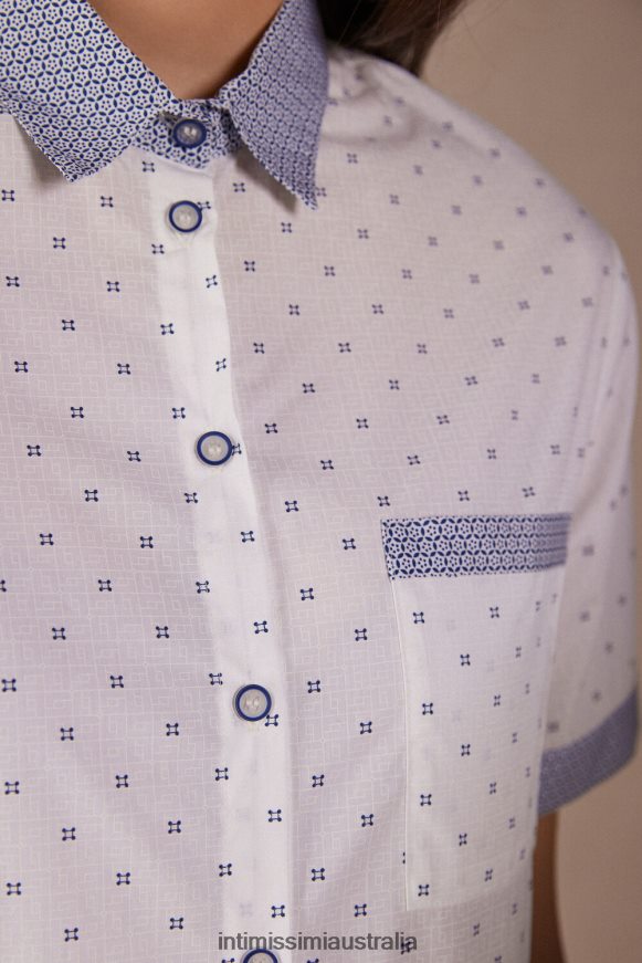 Intimissimi Women 317J-Santorini-Print Powder White Apparel 0RJT481507 Santorini View Short-Sleeved Cotton Shirt