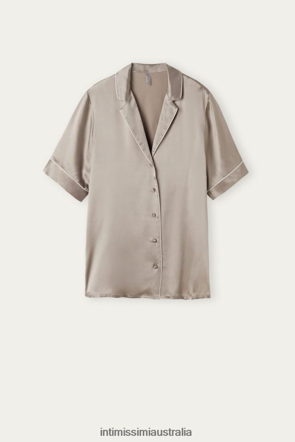 Intimissimi Women 651I-Powder Beige Apparel 0RJT481638 Short-Sleeved Satin Shirt with Contrasting Trim