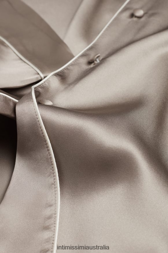 Intimissimi Women 651I-Powder Beige Apparel 0RJT481638 Short-Sleeved Satin Shirt with Contrasting Trim