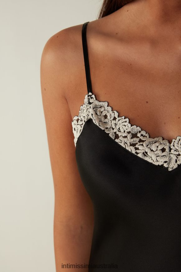 Intimissimi Women 9887-Black/Ivory Apparel 0RJT481416 Pretty Flowers Silk Top with Spaghetti Straps