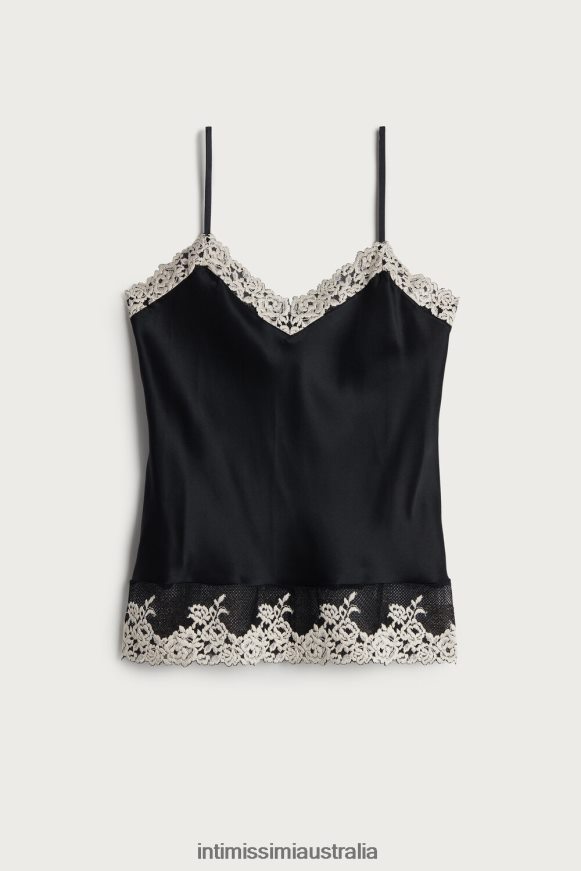 Intimissimi Women 9887-Black/Ivory Apparel 0RJT481416 Pretty Flowers Silk Top with Spaghetti Straps