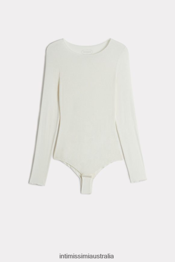 Intimissimi Women 231I-Natural Vanilla Apparel 0RJT481430 Long-Sleeve Bodysuit in Modal and Cashmere