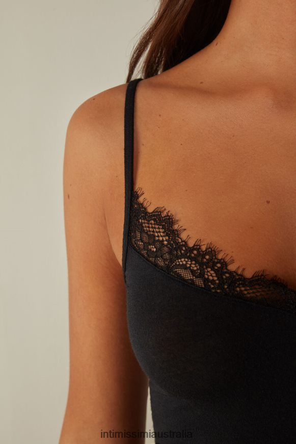 Intimissimi Women 019-Black Apparel 0RJT481387 Ultralight Modal and Cashmere Camisole with Lace