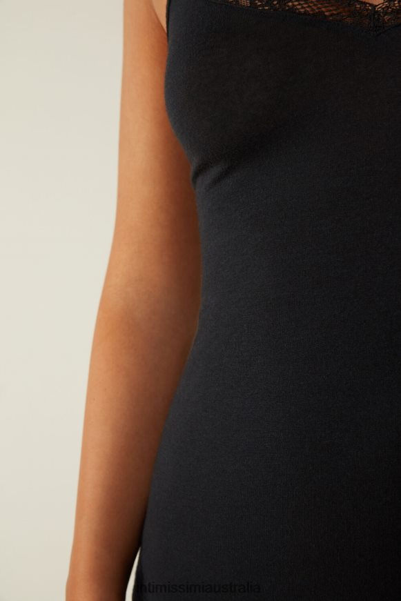 Intimissimi Women 019-Black Apparel 0RJT481387 Ultralight Modal and Cashmere Camisole with Lace