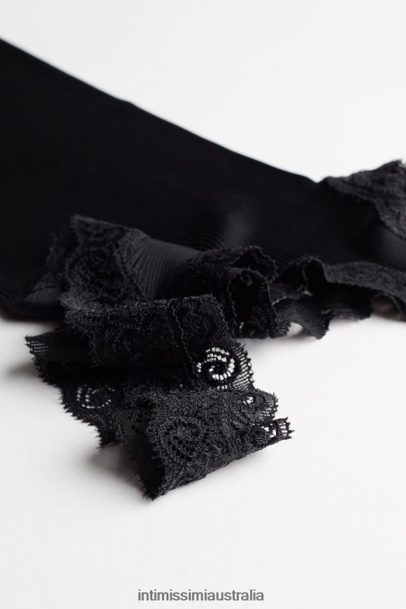 Intimissimi Women 019-Black Apparel 0RJT481476 Silk Top with Lace Neckline