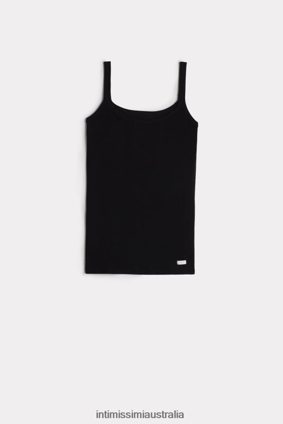 Intimissimi Women 019-Black Apparel 0RJT481487 Natural Cotton Strappy Top