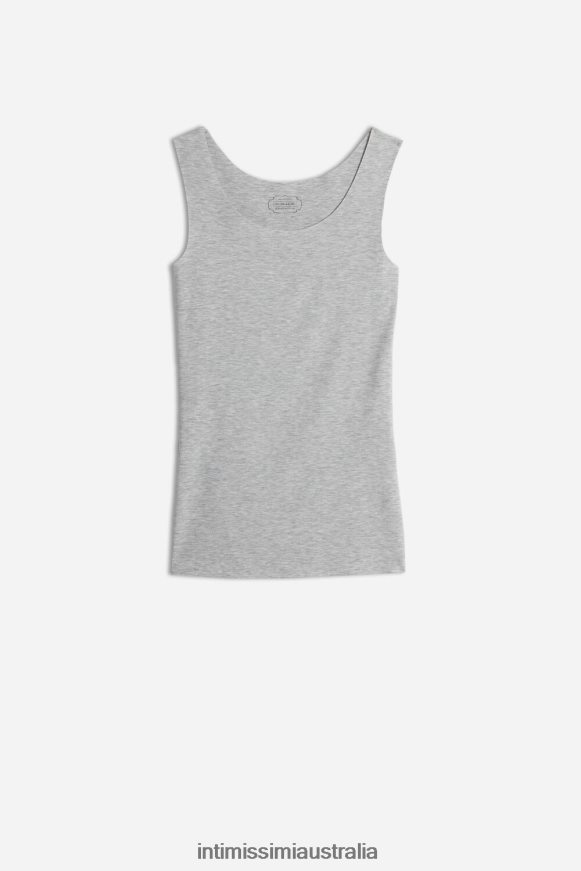 Intimissimi Women 031-Light Grey Melange Apparel 0RJT481414 Raw-Edge Round-Neck Supima Cotton Vest Top