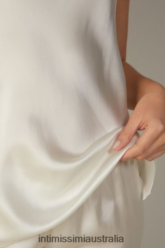 Intimissimi Women 2127-Powder White Apparel 0RJT481394 Silk Satin Top with V Neck