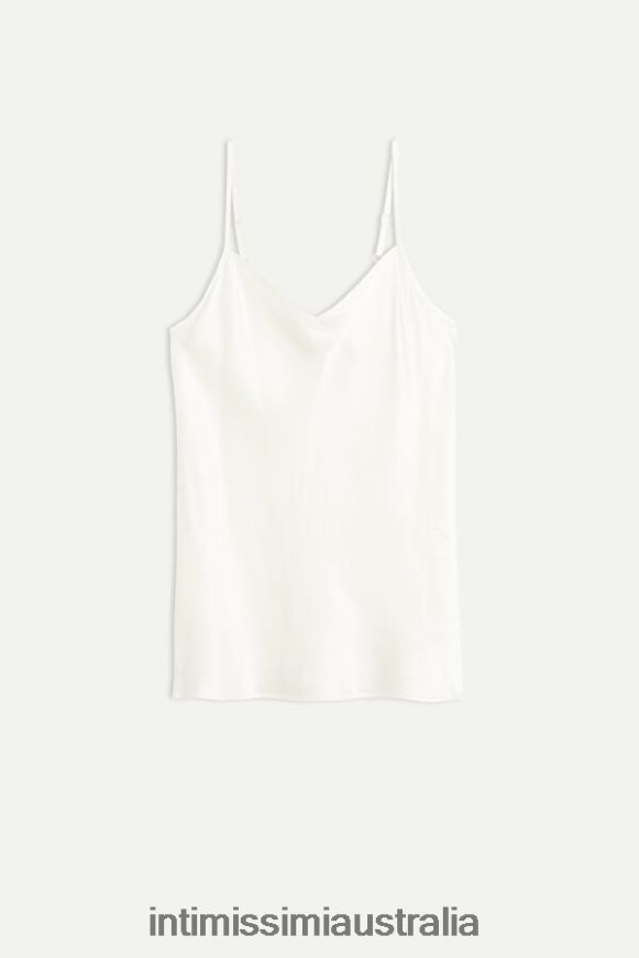 Intimissimi Women 2127-Powder White Apparel 0RJT481394 Silk Satin Top with V Neck